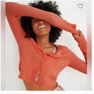 Aerie Campus Cool Plush Cardigan Button Front Size Medium Peach Coral